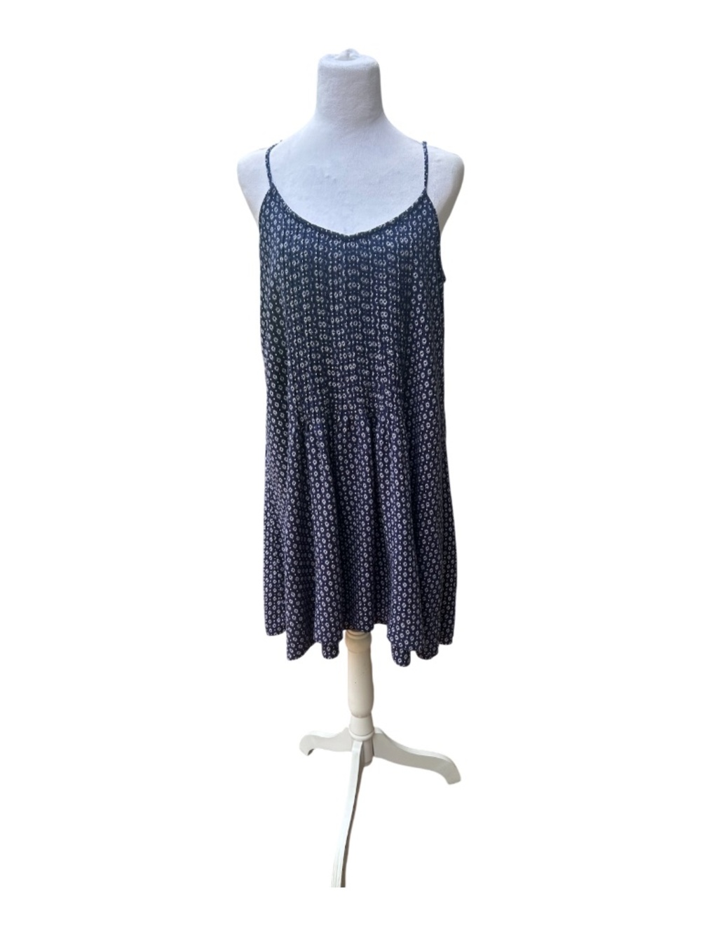 Time and Tru Navy Blue Printed Dress-Size L